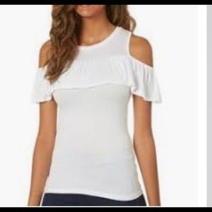 Splash! Cold Shoulder Top with Sheer Neckline